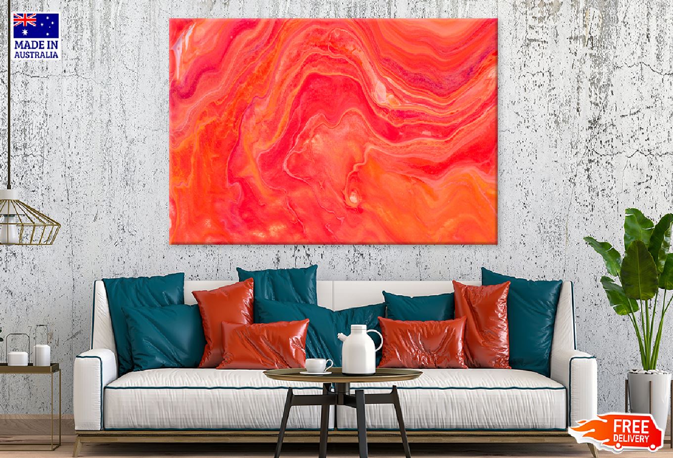 Red Orange Fluid Abstract Design Print 100% Australian Made