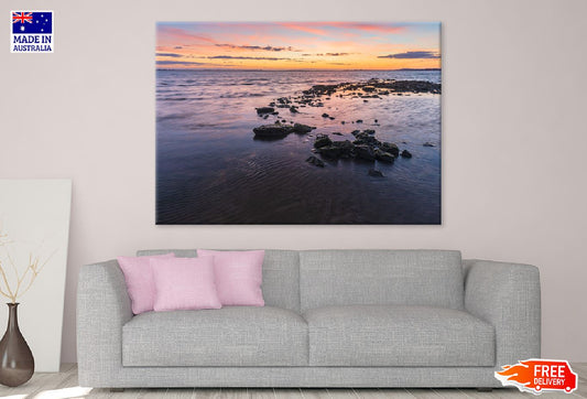 Small Rocks on Sea Sunset View Photograph Print 100% Australian Made