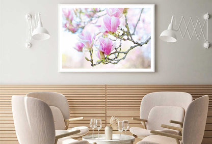 White Pink Magnolia Flowers View Photograph Home Decor Premium Quality Poster Print Choose Your Sizes