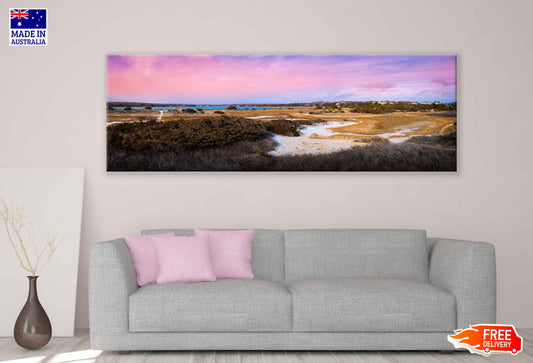 Panoramic Canvas Winter Field & Marsh Scenery View High Quality 100% Australian Made Wall Canvas Print Ready to Hang