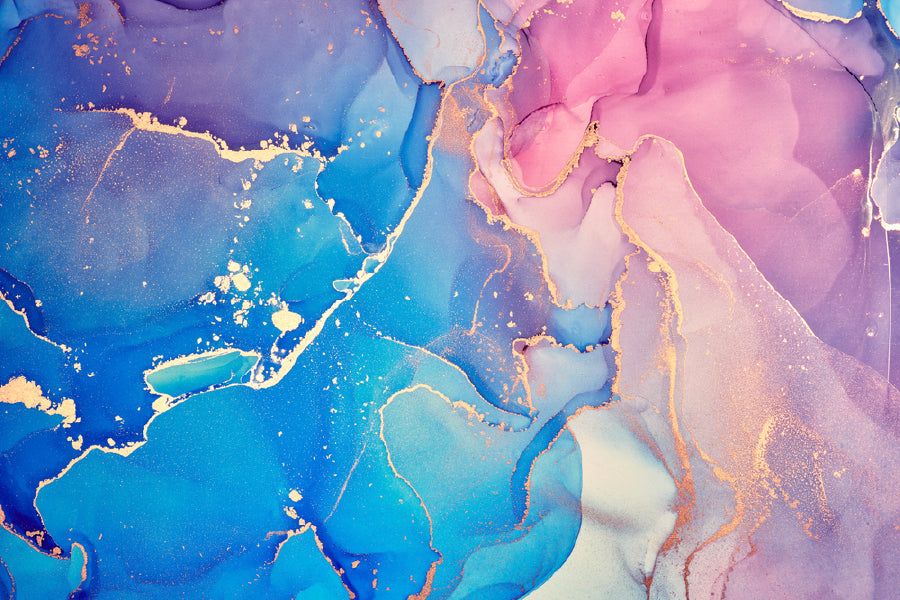 Blue Pink & Gold Fluid Abstract Design Print 100% Australian Made