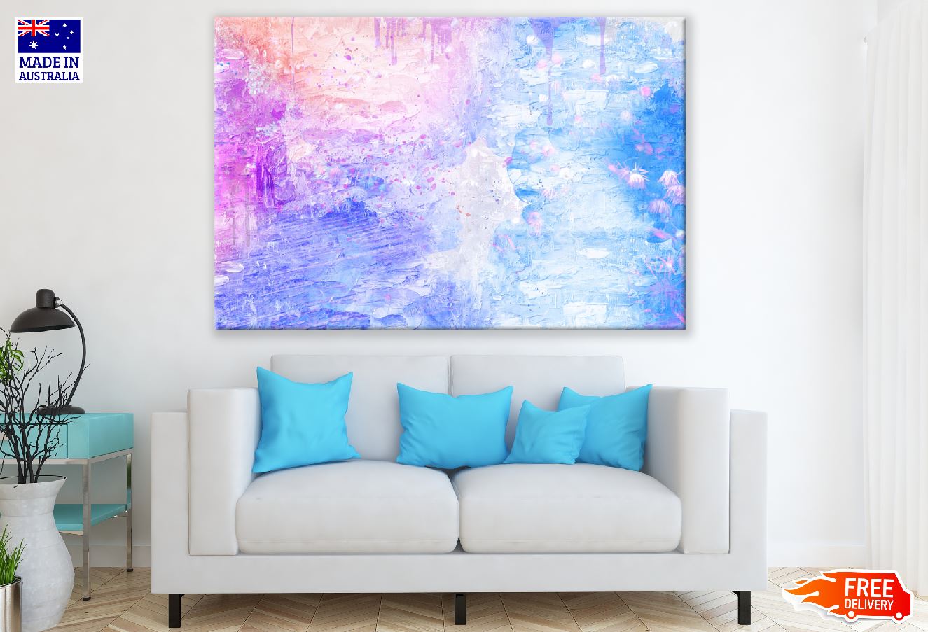 Blue Purple & White Abstract Design Print 100% Australian Made