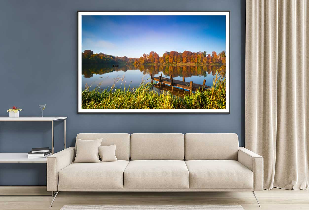 Boat on Autumn English Lake View Photograph Home Decor Premium Quality Poster Print Choose Your Sizes
