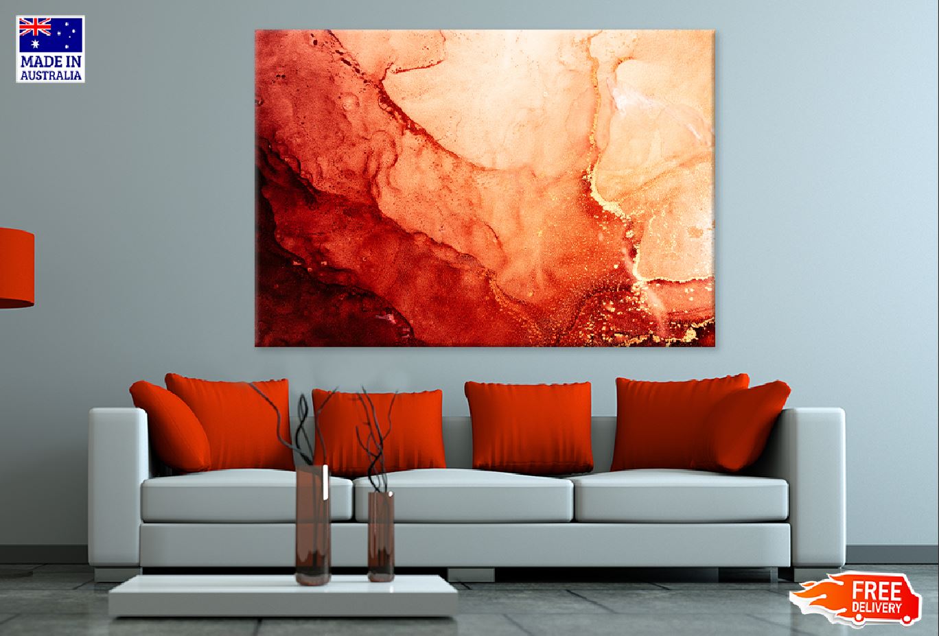 Red Orange & Gold Abstract Design Print 100% Australian Made