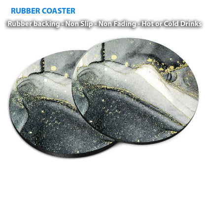 Gold Splash Grey Black Abstract Coasters Wood & Rubber - Set of 6 Coasters
