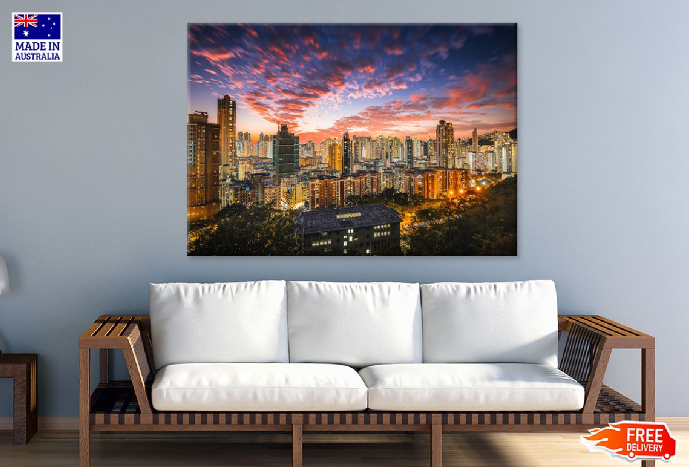 City Skyline with Pink Cloud Sky View Photograph Print 100% Australian Made