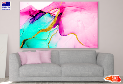 Colourful Blue Pink & Gold Abstract Design Print 100% Australian Made