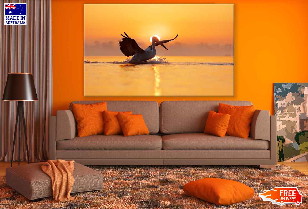 Pelican Bird in a River Sunset Print 100% Australian Made