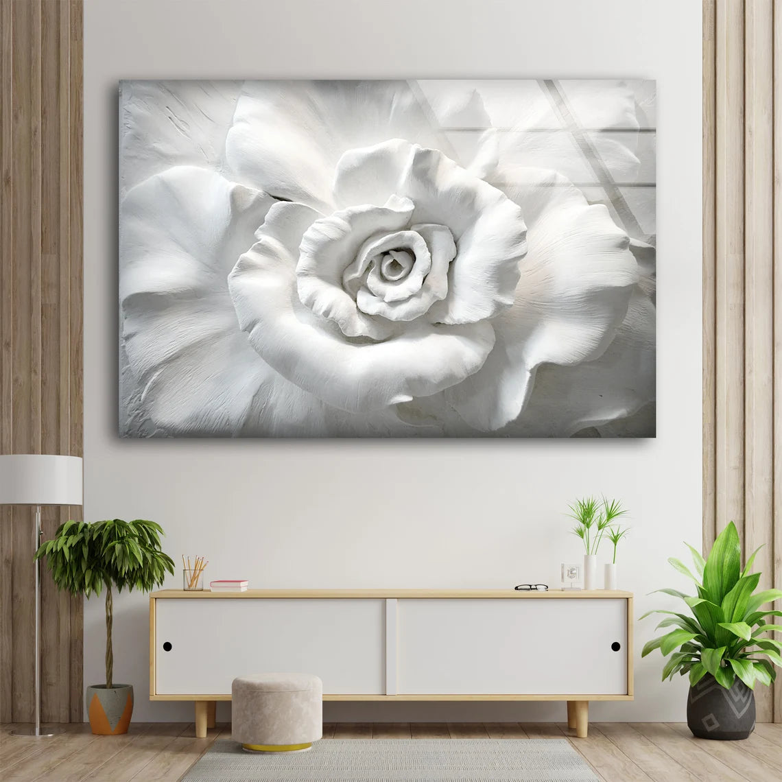 White Flower Marble Design Acrylic Glass Print Tempered Glass Wall Art 100% Made in Australia Ready to Hang