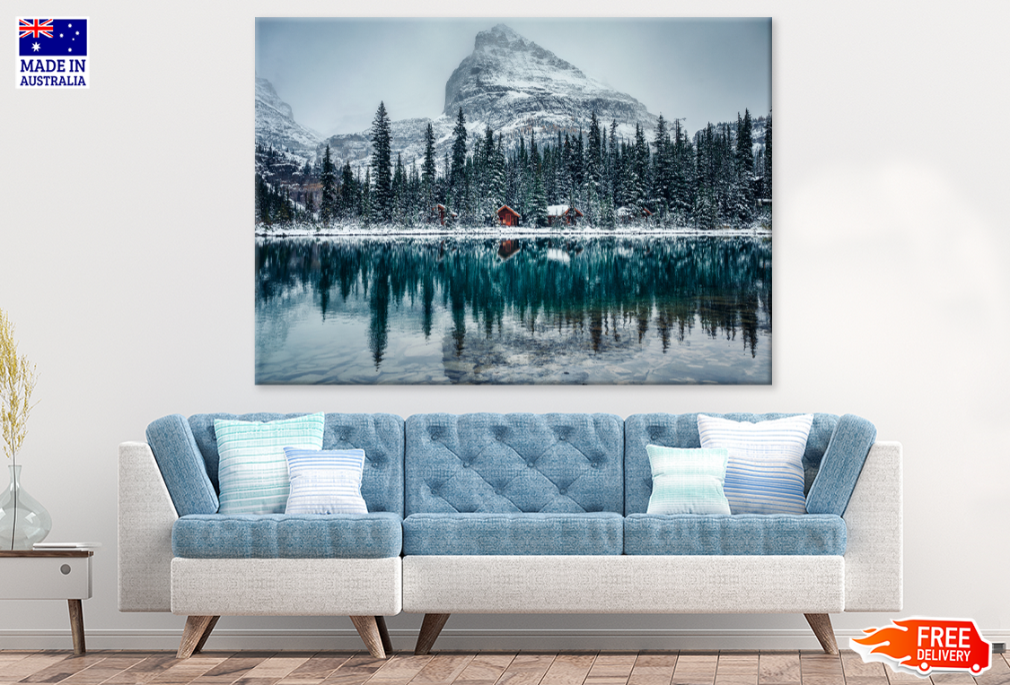 River & Snow With Trees Mountain Print 100% Australian Made