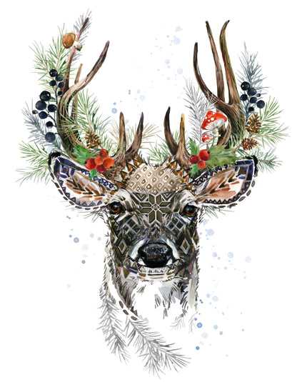 Reindeer Portrait Watercolor Illustration Print 100% Australian Made