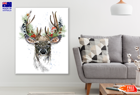 Reindeer Portrait Watercolor Illustration Print 100% Australian Made