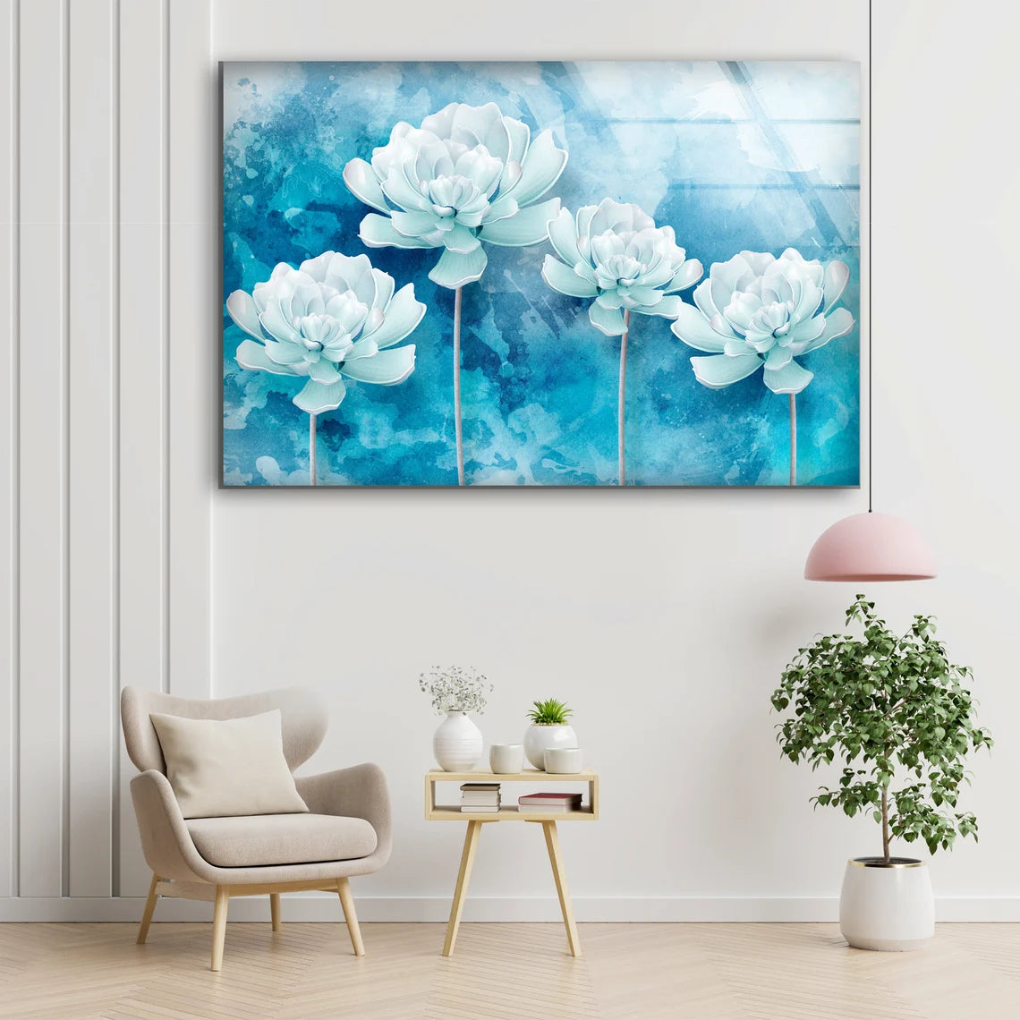 White Flowers Watercolor Painting Acrylic Glass Print Tempered Glass Wall Art 100% Made in Australia Ready to Hang