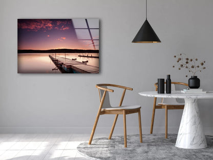 Wooden Pier Over Lake Sunset Scenery Photograph Acrylic Glass Print Tempered Glass Wall Art 100% Made in Australia Ready to Hang