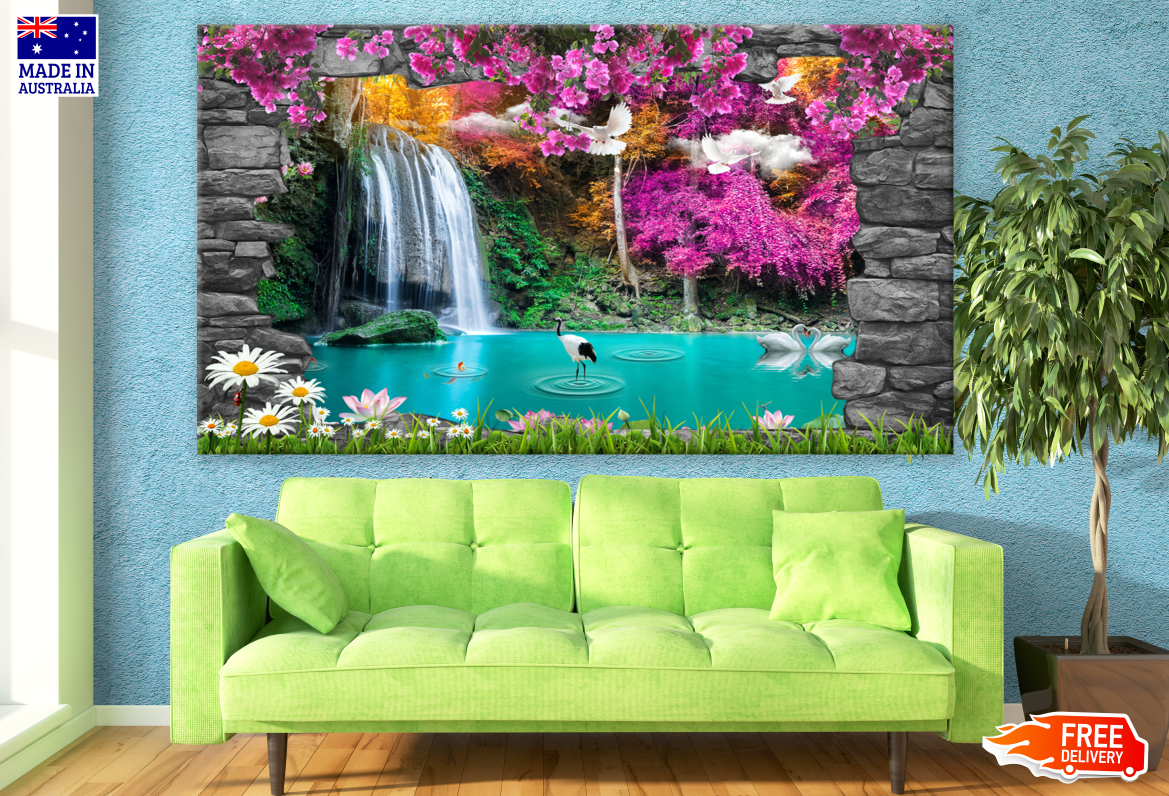 Waterfall Swans & Birds Photograph Print 100% Australian Made