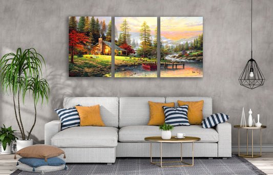 3 Set of Village House & Nature Scenery Oil Painting High Quality Print 100% Australian Made Wall Canvas Ready to Hang