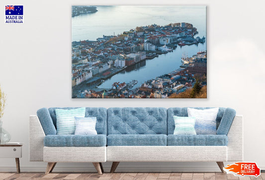 Bergen City Aerial view Photograph, Norway Print 100% Australian Made