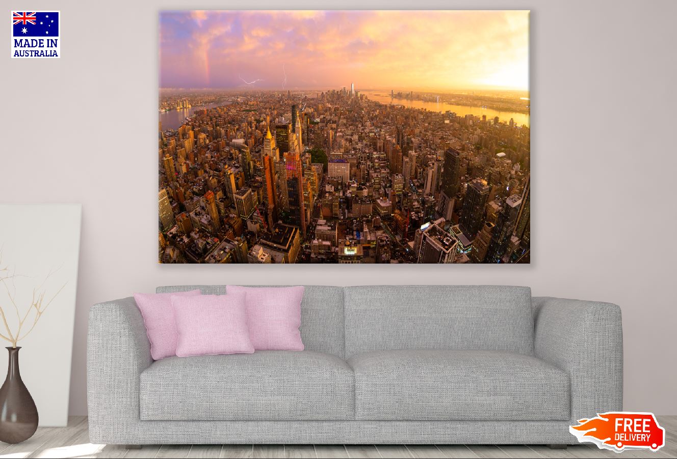 New York City Skyline with Lighting Photograph Print 100% Australian Made