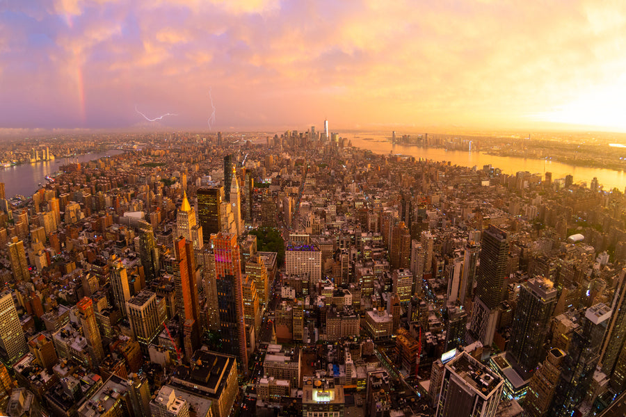 New York City Skyline with Lighting Photograph Print 100% Australian Made