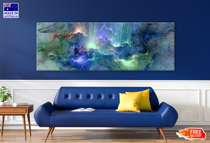 Panoramic Canvas Colourful Blue Green Abstract Design High Quality 100% Australian made wall Canvas Print ready to hang