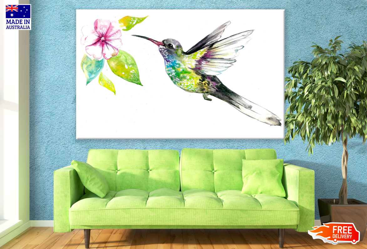 Humming Bird Drinking Nectar Painting Print 100% Australian Made