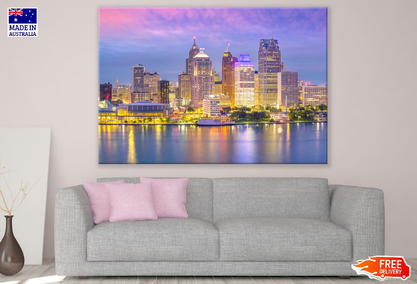 Detroit Skyline Photograph, Ontario Canada Print 100% Australian Made