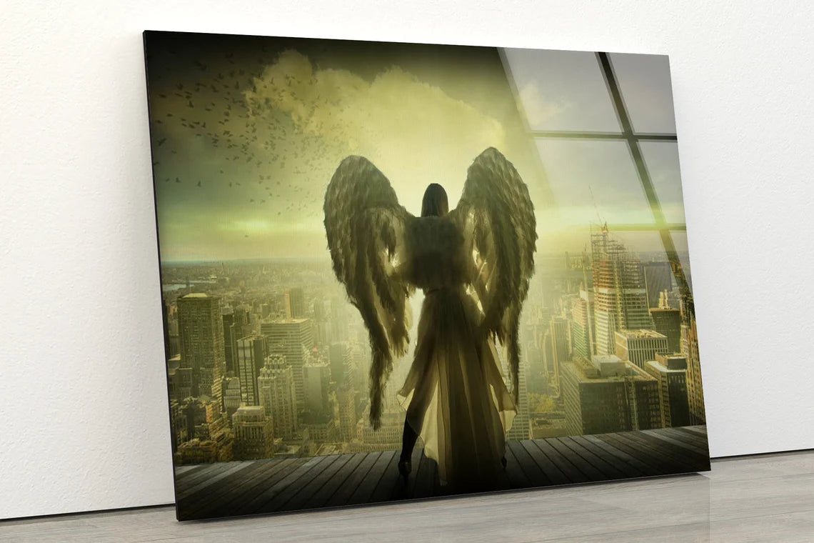 Angel & City Vintage Photograph Acrylic Glass Print Tempered Glass Wall Art 100% Made in Australia Ready to Hang