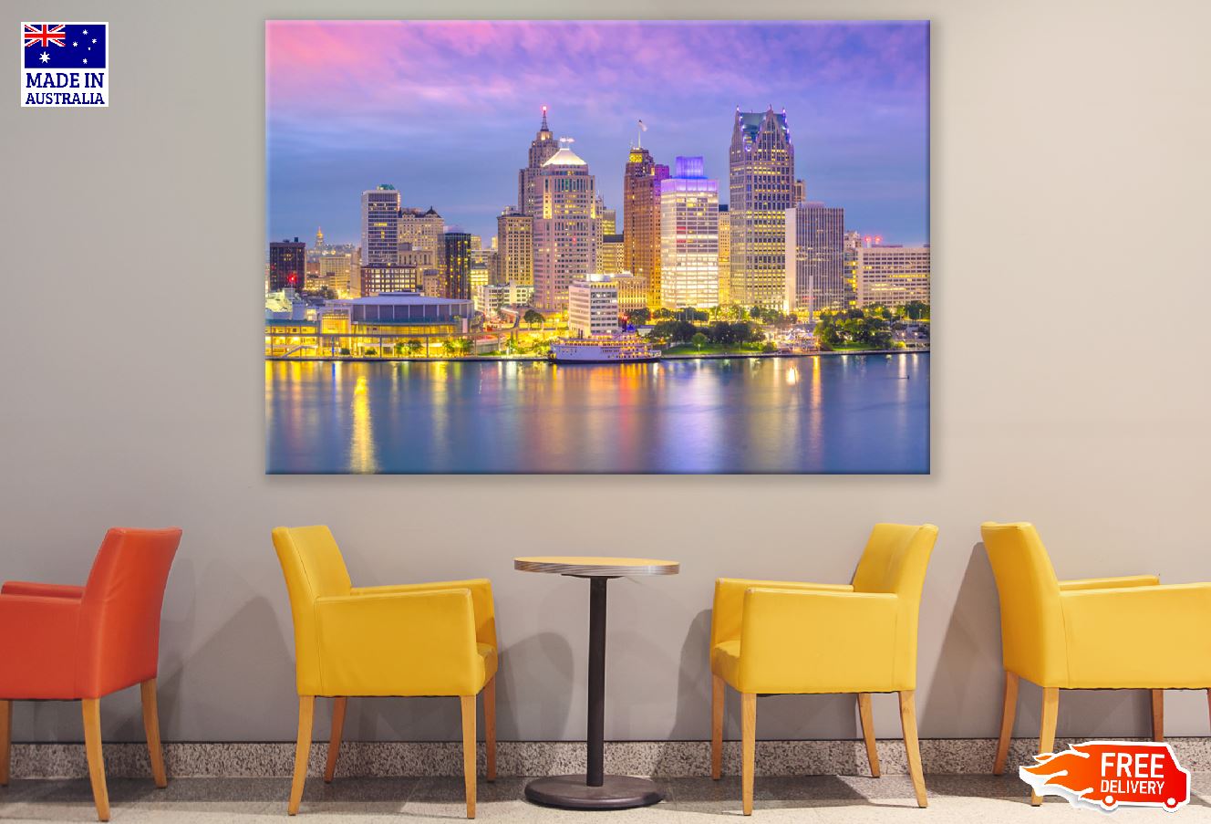 Detroit Skyline Photograph, Ontario Canada Print 100% Australian Made