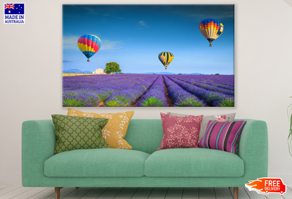 Hot Baloons Over Lavender Field Photograph Print 100% Australian Made