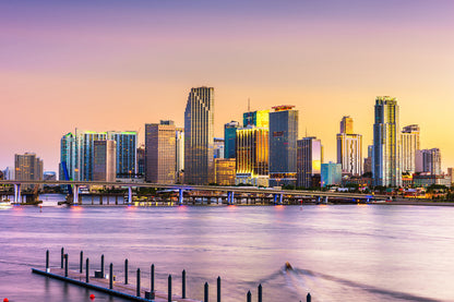 Miami Skyline Sunset Photograph, Florida, USA Print 100% Australian Made
