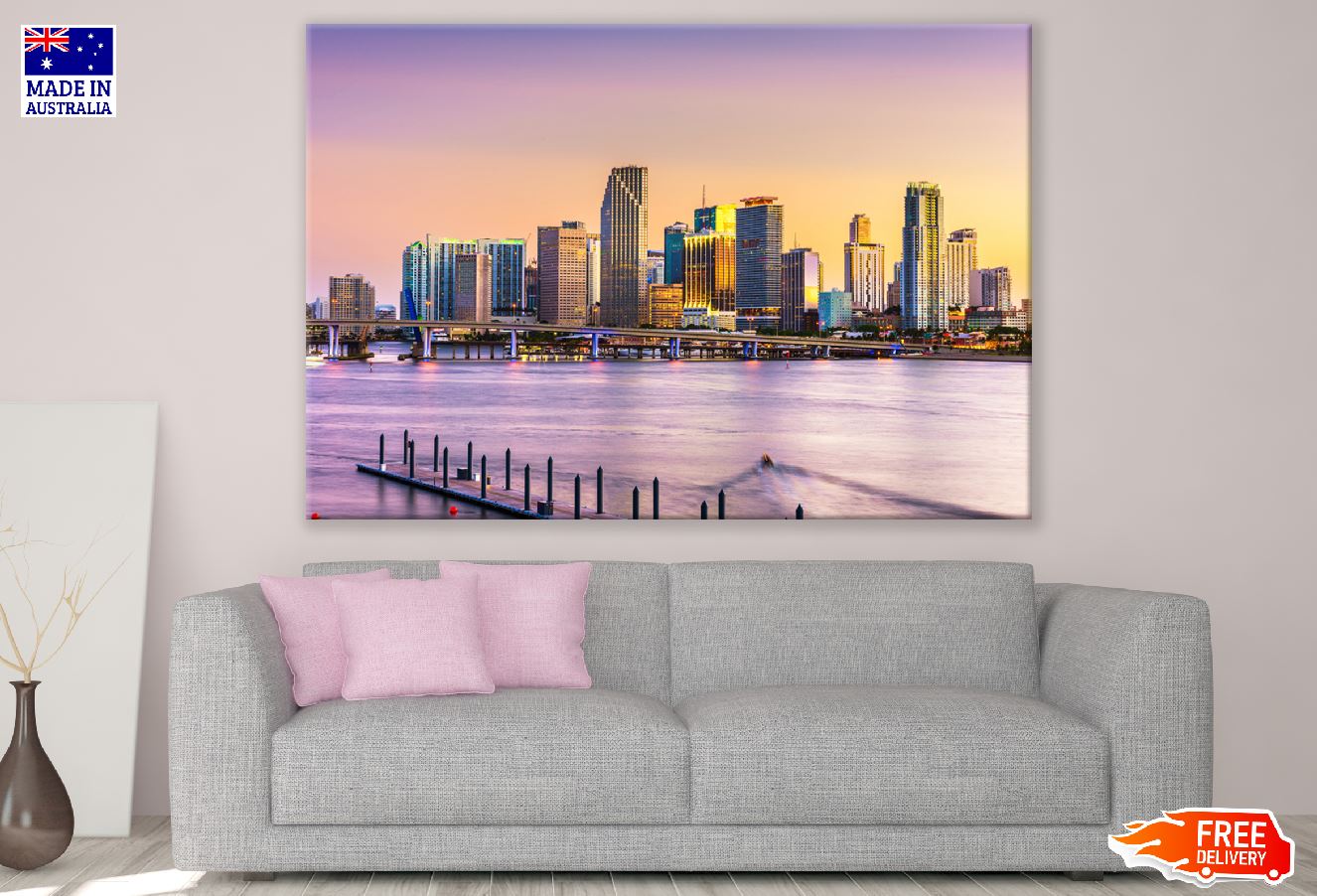 Miami Skyline Sunset Photograph, Florida, USA Print 100% Australian Made