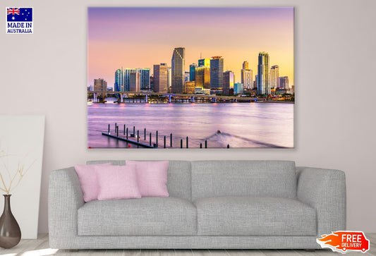 Miami Skyline Sunset Photograph, Florida, USA Print 100% Australian Made