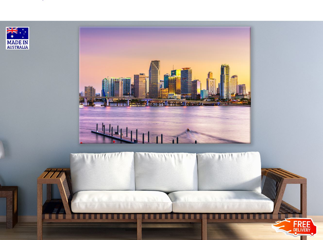 Miami Skyline Sunset Photograph, Florida, USA Print 100% Australian Made