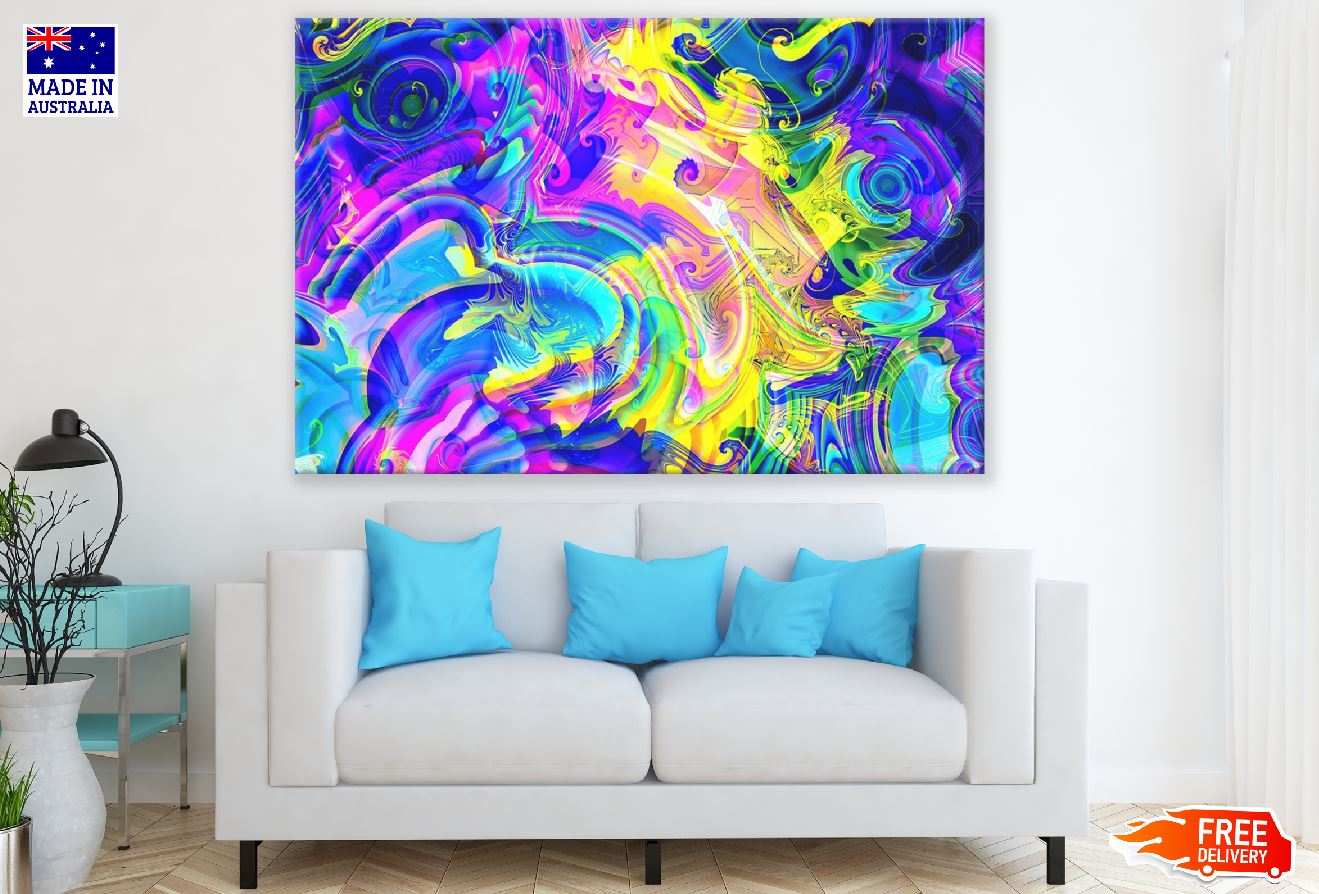 Blue Pink & Yellow Digital Art Abstract Design Print 100% Australian Made