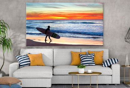 Surfer Walking on the Shoreline Sunset Print 100% Australian Made