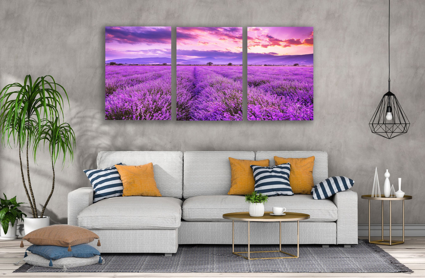 3 Set of Lavender Field at Sunset Photograph High Quality Print 100% Australian Made Wall Canvas Ready to Hang