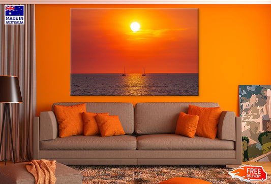 Boats on Sea Sunset Photograph Print 100% Australian Made