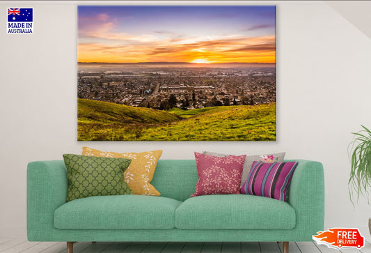 East San Francisco Bay Area View From Hills Sunset Photograph Print 100% Australian Made