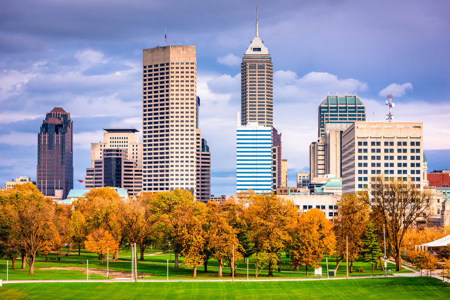 Indianapolis City with Autumn Trees Photograph, Indiana, USA Print 100% Australian Made