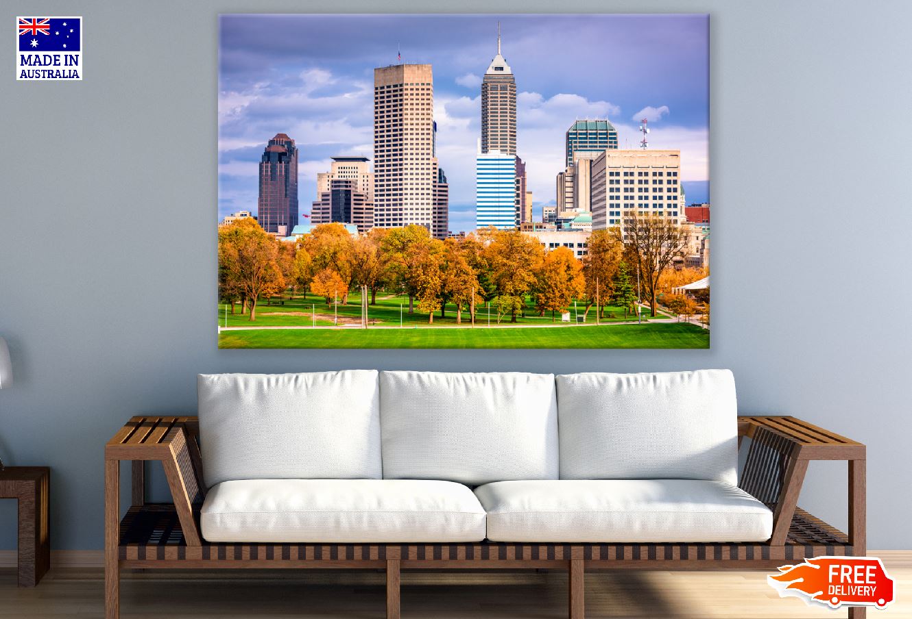 Indianapolis City with Autumn Trees Photograph, Indiana, USA Print 100% Australian Made