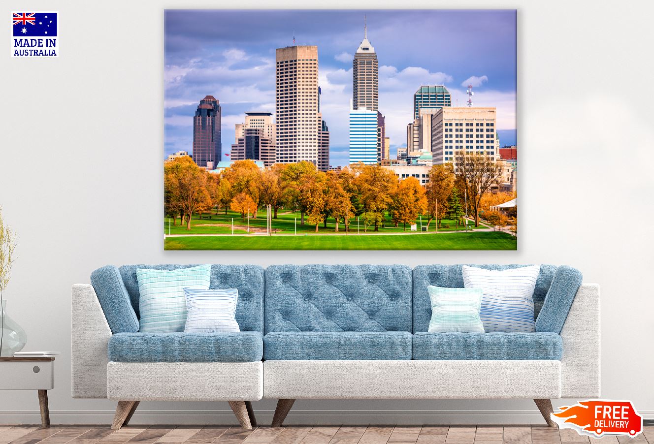 Indianapolis City with Autumn Trees Photograph, Indiana, USA Print 100% Australian Made