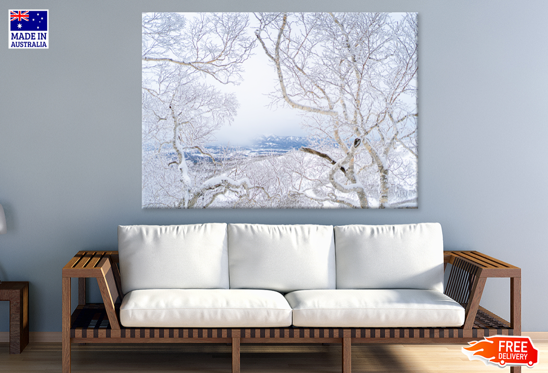 Snow Coverd Trees & Mountain View Print 100% Australian Made