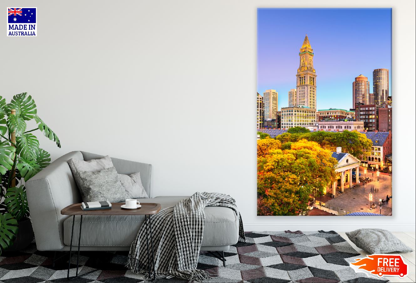 Boston City View Sunset Photograph, Massachusetts, USA Print 100% Australian Made