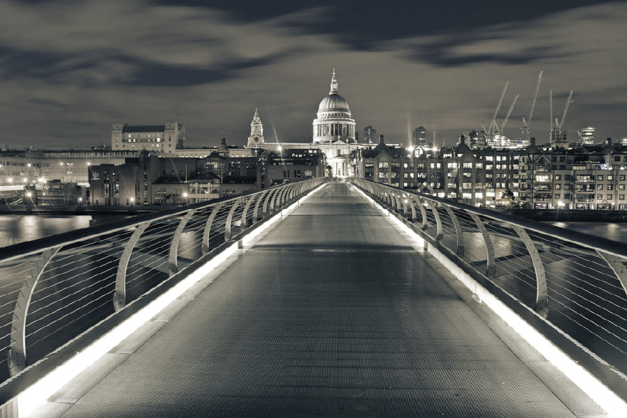 Millennium Bridge Night View B&W Photograph Print 100% Australian Made