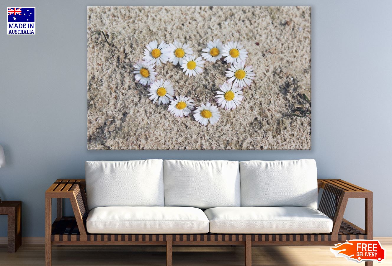 White Daisy Flower Heart Shape Design Photograph Print 100% Australian Made