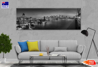 Panoramic Canvas Manhattan City B&W View High Quality 100% Australian Made Wall Canvas Print Ready to Hang