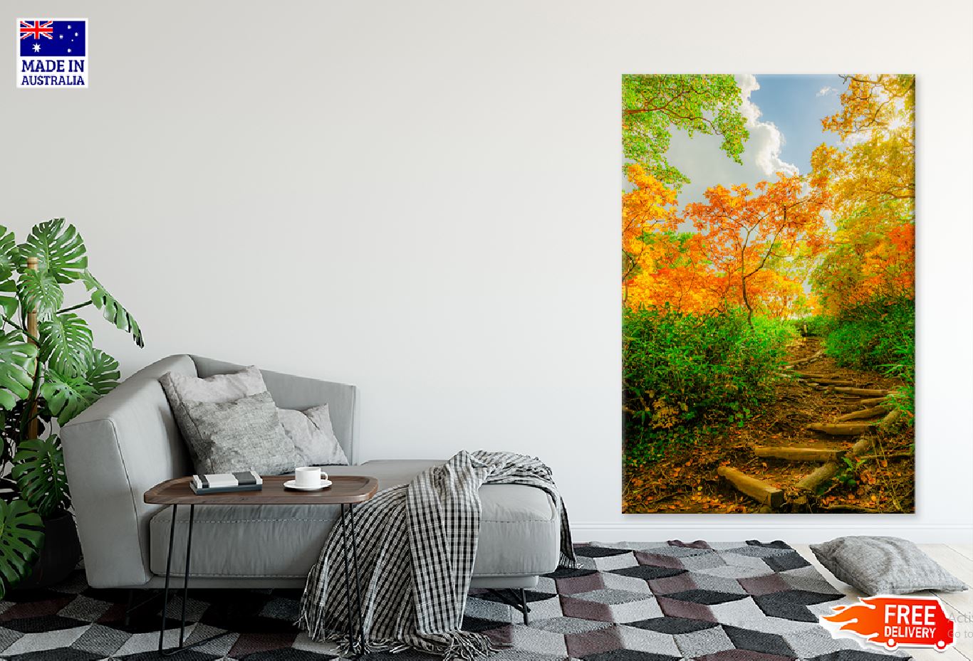 Autumn Trees Pathway Scenery View Print 100% Australian Made