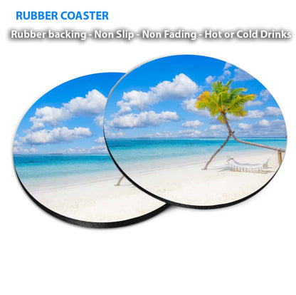 Palm Tree & Hammock near Beach View Coasters Wood & Rubber - Set of 6 Coasters