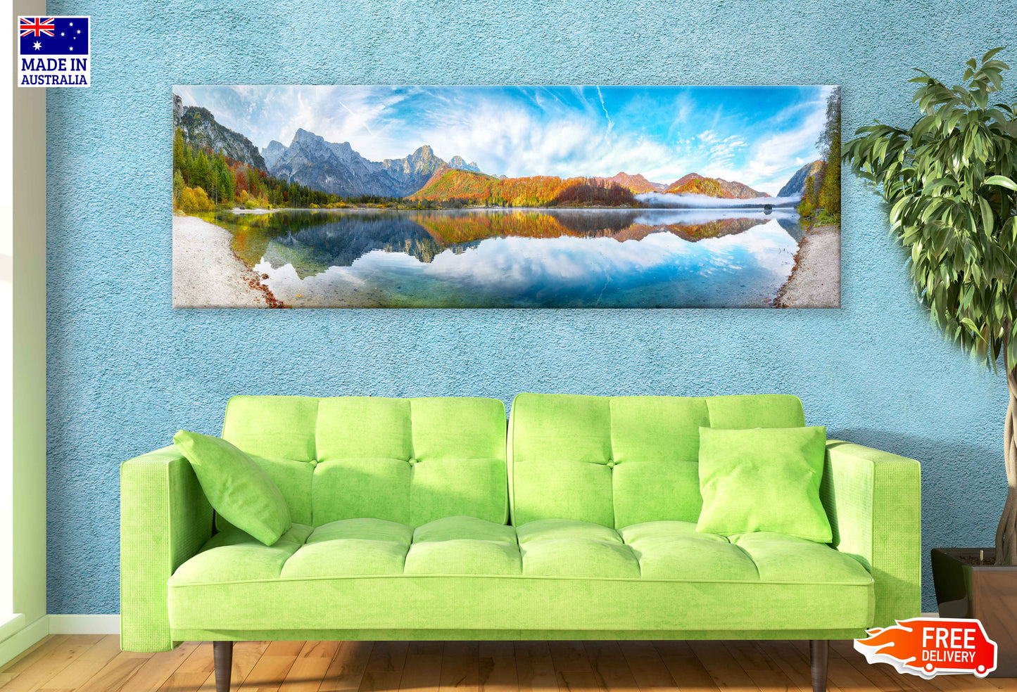 Panoramic Canvas Autumn Almsee Lake View Photograph High Quality 100% Australian Made Wall Canvas Print Ready to Hang