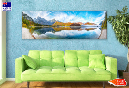 Panoramic Canvas Autumn Almsee Lake View Photograph High Quality 100% Australian Made Wall Canvas Print Ready to Hang